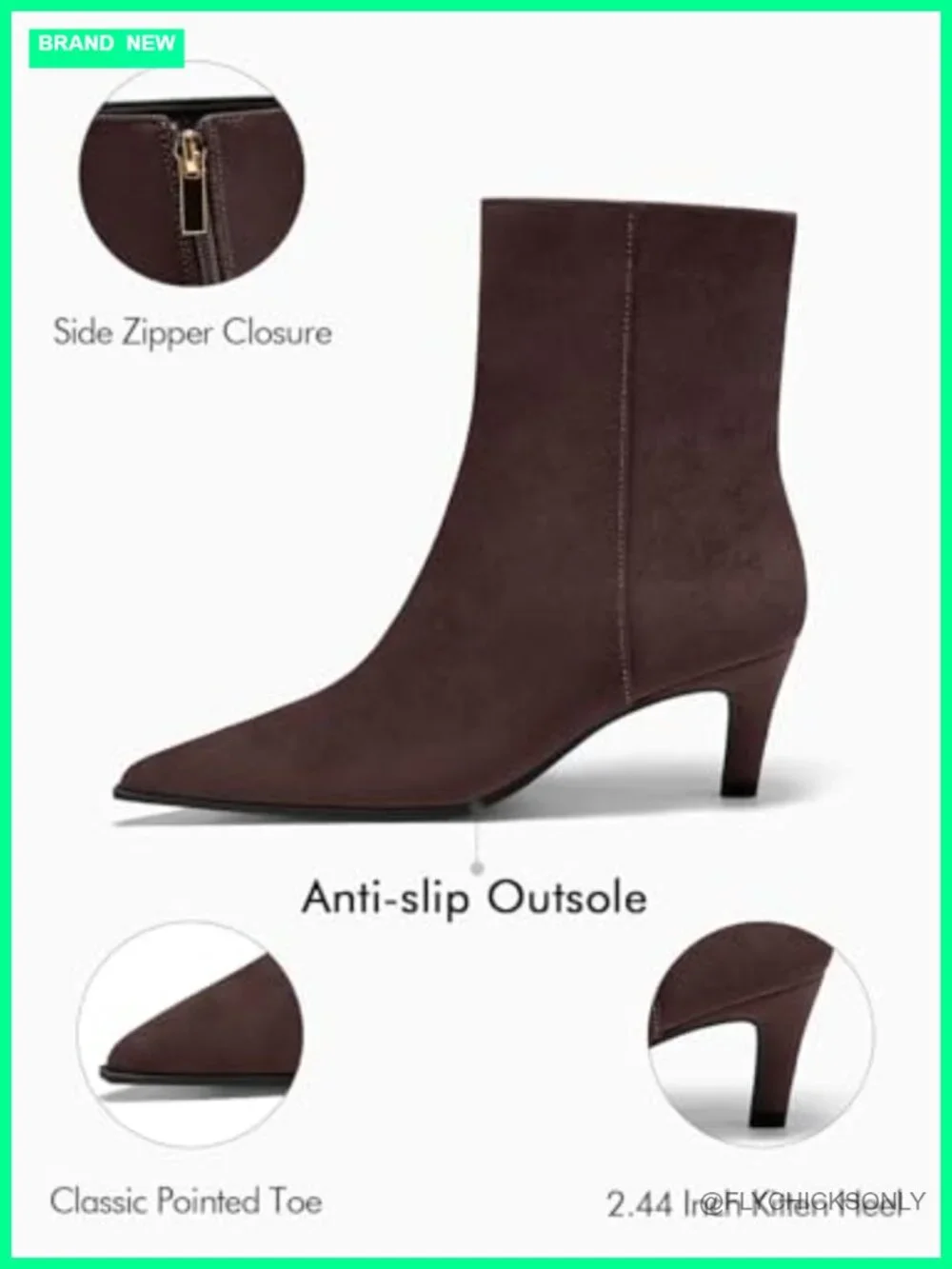 Women's Pointed Toe Kitten Heel Ankle Booties Side Zipper Fall Shoes